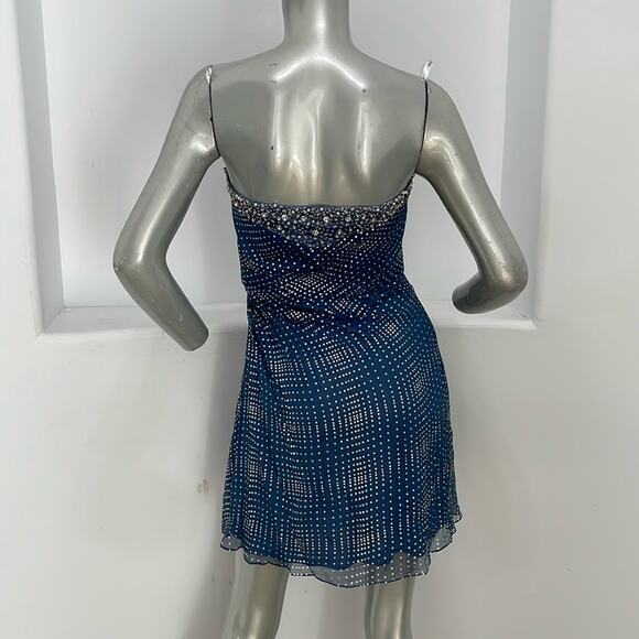 Interlude Couture Collection Strapless Beaded Silk Blue Mini Dress Size 8 - Picture 2 of 14